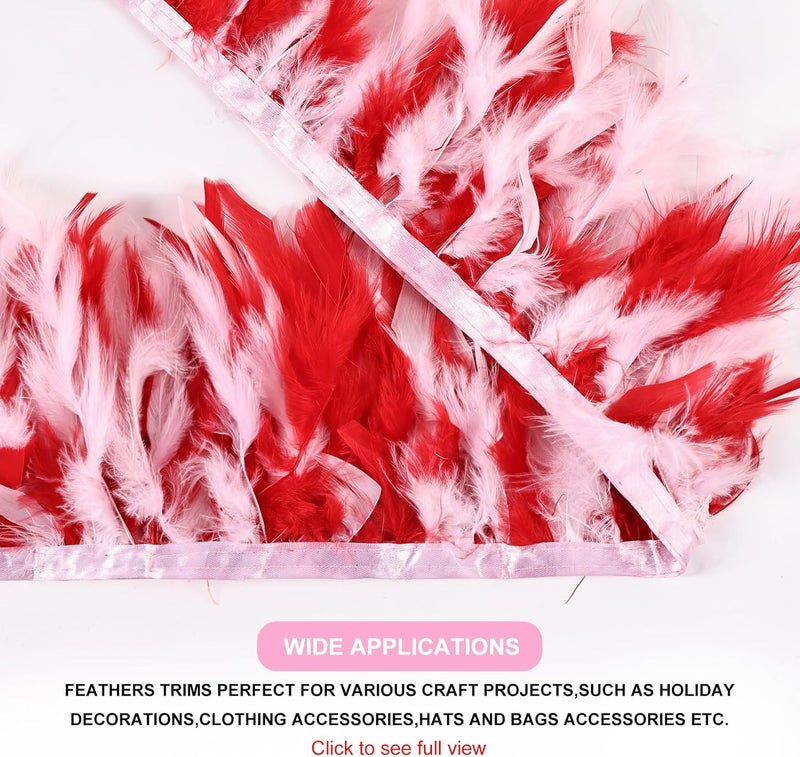 MAOFENG 2 Yards Natural Turkey Feathers Trim Sewing Fringe Fashion Dress Sewing 4-6inch for DIY Handicrafts Costumes Decoration,Red+White - Image 4